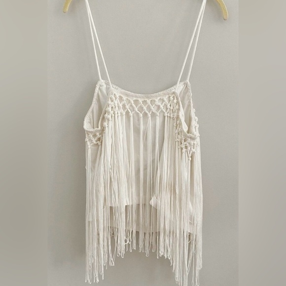 Anthropologie Long Fringe Bohemian Cami Tank Top in White size XS - Picture 7 of 9
